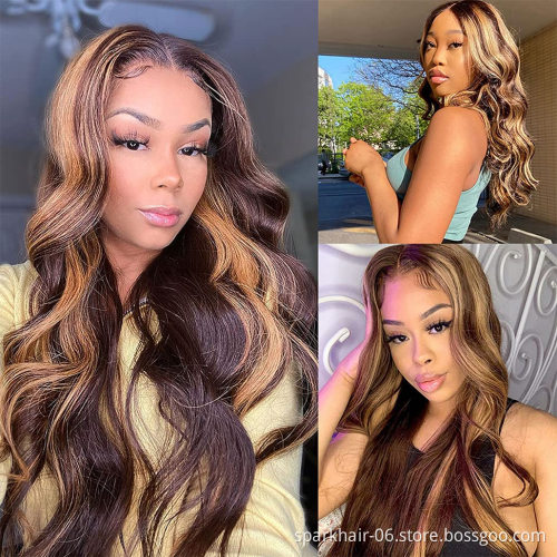 13x4 Pre Plucked Straight Brown and Blonde Highlight Human Hair Wig, Blonde Highlighted Wigs ,Brown Blonde Highlight Human Hair
